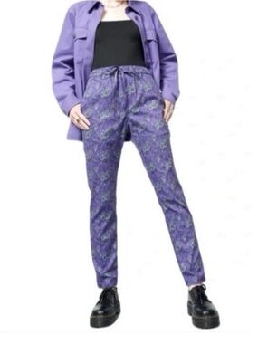 Wildfang Essential Drawstring Pant blue and purple floral medium